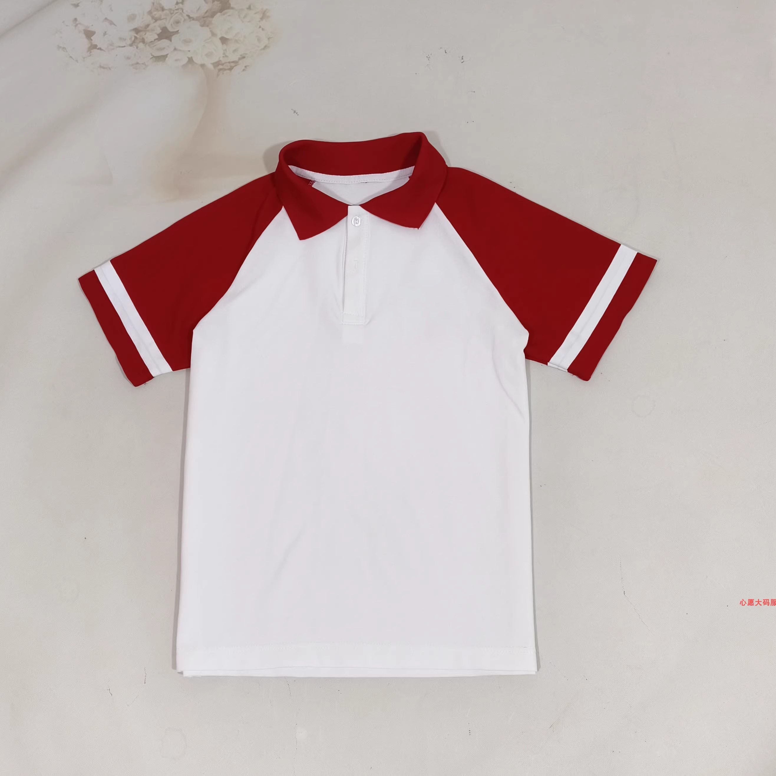 夏季薄款男女生校服班服插肩短袖红色白色撞色校服定制