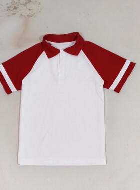 夏季薄款男女生校服班服插肩短袖红色白色撞色校服定制