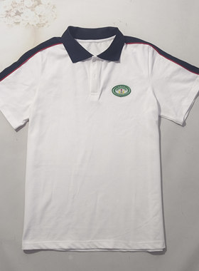 夏季薄款白色藏蓝色撞色紫金中学男女学生校服班服定制