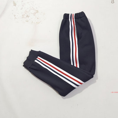 冬季加绒款深蓝色校服裤子螺纹收口长裤白色藏蓝色红色条纹定制