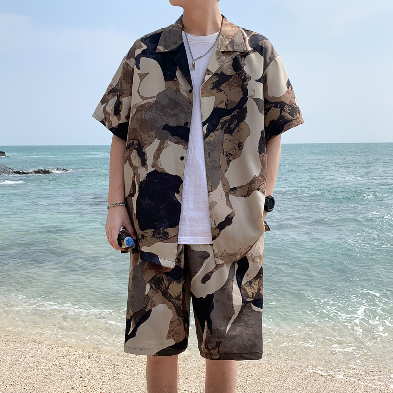 满印印花衬衫男短袖夏季薄款冰丝垂感衬衣套装男DZ510-P65，男装T恤，星座503-3（原B356）