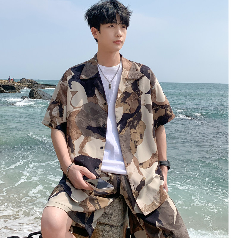 满印印花衬衫男短袖夏季薄款冰丝垂感衬衣套装男DZ510-P65,男装T恤,星座503-3（原B356）