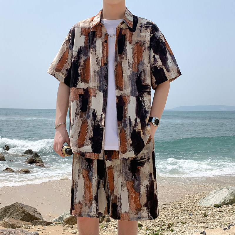 夏季新款男士时尚套装潮流短袖衬衫+休闲短裤两件套DZ509-P65,男装牛仔裤,星座503-3（原B356）