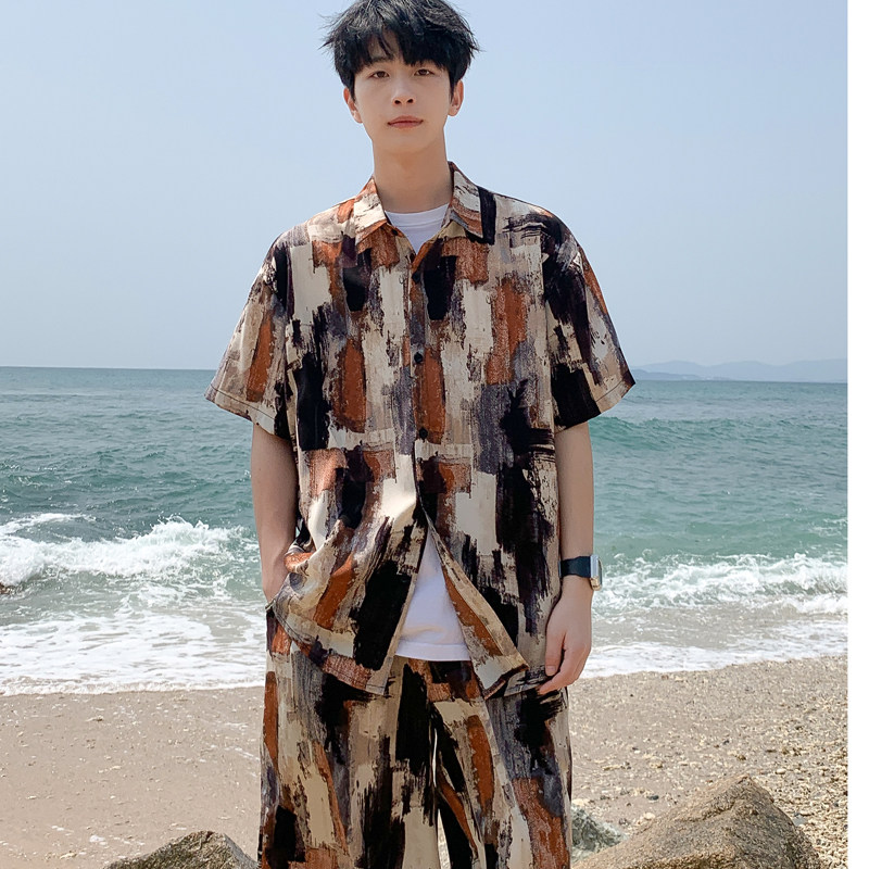 夏季新款男士时尚套装潮流短袖衬衫+休闲短裤两件套DZ509-P65,男装牛仔裤,星座503-3（原B356）