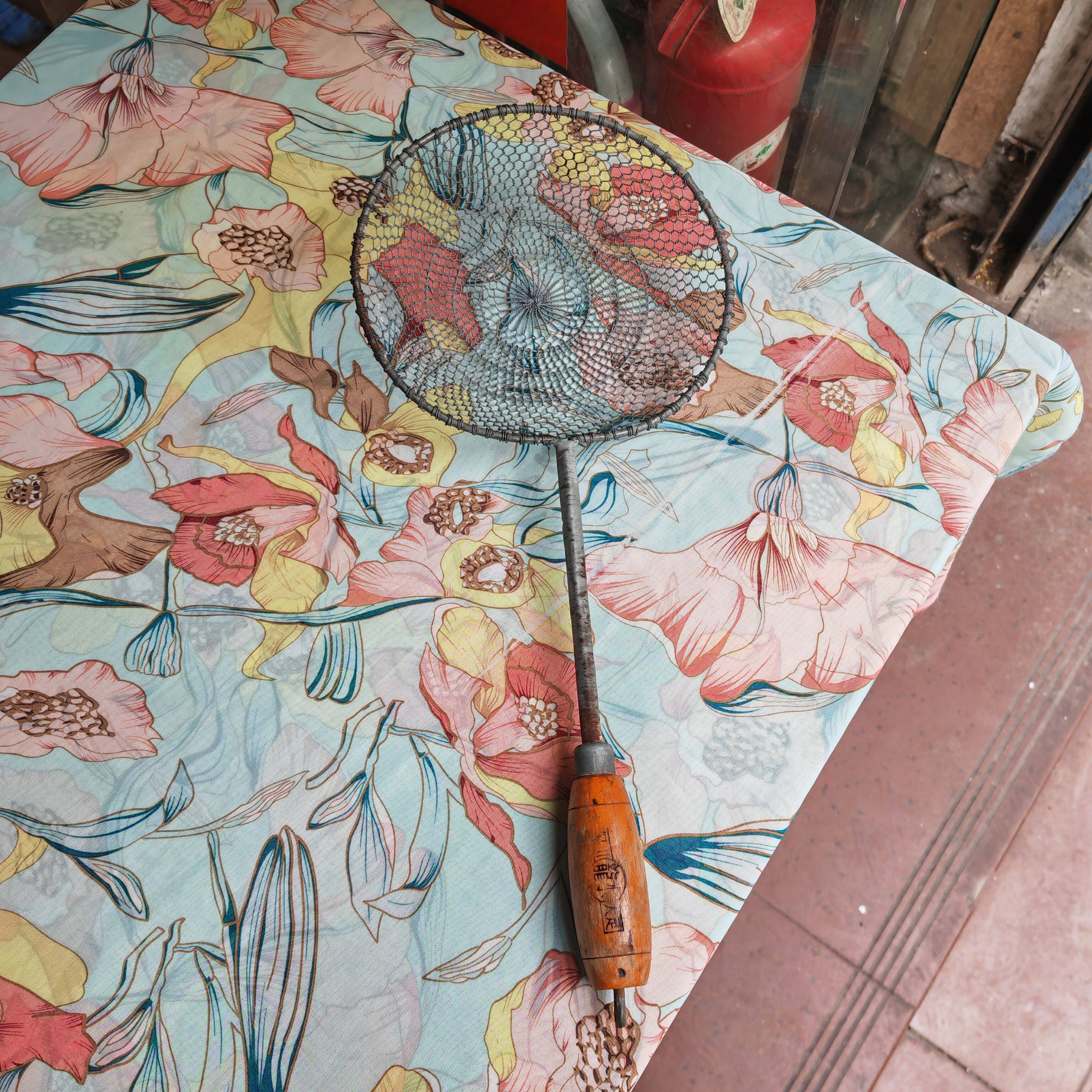 二手龙水牌老物件铁丝拧铁质金属漏勺总长42.3厘米手工老物收藏品