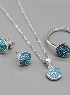 蒙古银饰套装三件套藏族纯银首饰套装西藏特色银饰品小巧简约