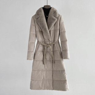 同款羊毛羽绒服LP女中水貂24羊毛新款皮草大衣外套冬鹅绒长款毛领