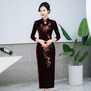 一件旗袍代发深圳礼服喜婆婆大码妈妈装小个子会品牌婚宴裙子丝绒