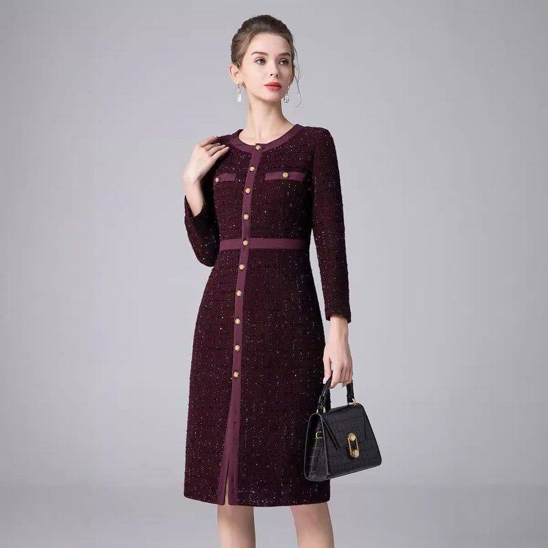 连衣裙香风2024秋冬妈妈气质喜婆婆新款高贵装礼服呢子女装小婚宴