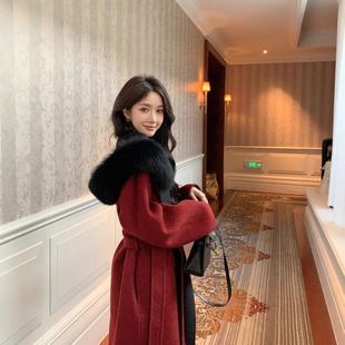 毛呢毛领狐狸女神冬双面大衣高级感连帽2025呢雪后外套新款女羊毛