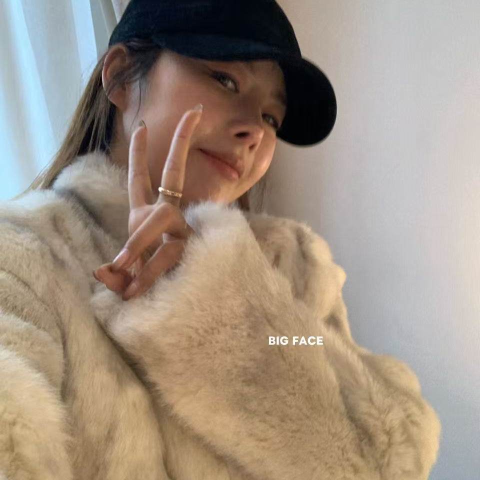 2026春季爆款獭兔毛皮草外套女短款立领时尚气质双色渲染毛毛上衣