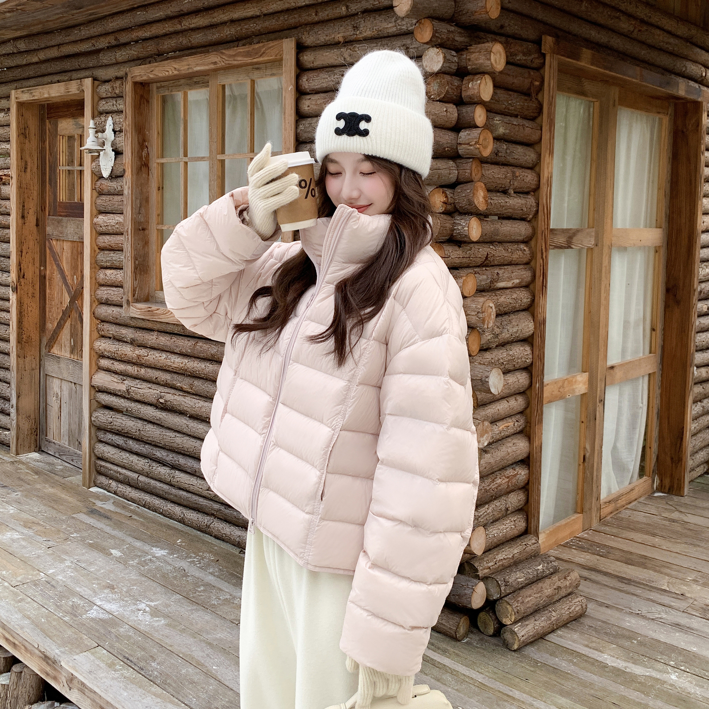 90白鸭绒粉色甜美减龄羽绒服女