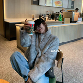 灰色真獭兔毛皮草外套女2026春季 爆款 立领千金风韩系显瘦毛毛大衣