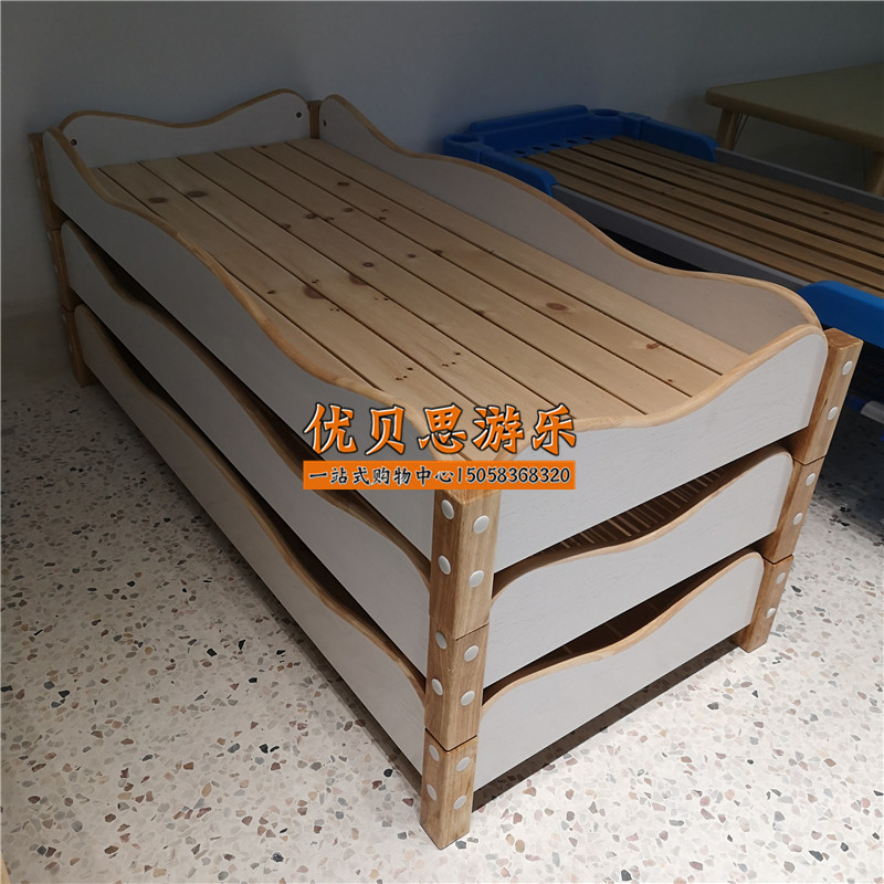 幼儿园专用床缤纷花园系列白橡木儿童叠叠床实木单人床宝宝午睡床