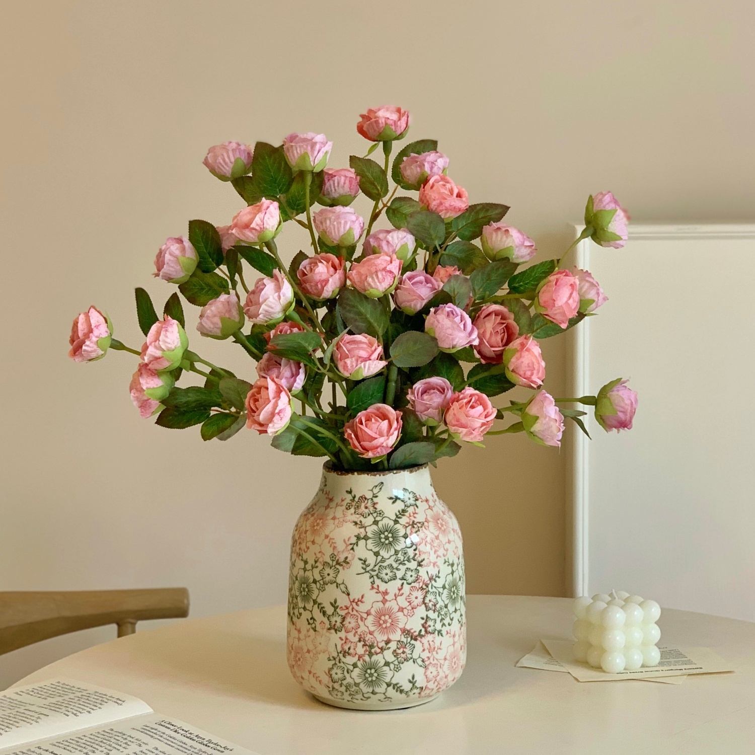 复古新中式田园风仿真多头玫瑰花客厅插花餐桌花束摆件花苞装饰品