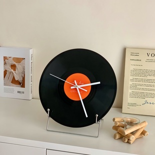 复古创意黑胶唱片钟摆件玄关办公室书桌桌面摆件酒柜电视墙面装饰