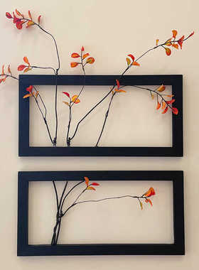 创意新中式仿真花墙饰挂件餐厅侘寂风秋叶壁画中古餐桌背景墙挂画