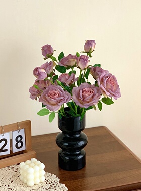 高级感紫色渐变焦边玫瑰花仿真花逼真假花摆设装饰花束仿生摆件