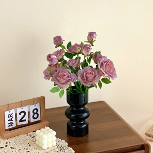 高级感紫色渐变焦边玫瑰花仿真花逼真假花摆设装饰花束仿生摆件