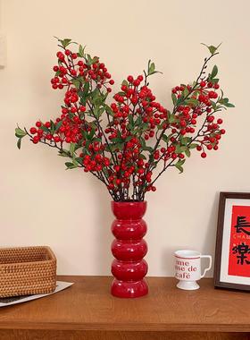 新年装饰花摆件发财果仿真花摆设喜庆冬青红果客厅餐桌年宵花乔迁
