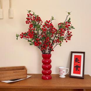 新年装饰花摆件发财果仿真花摆设喜庆冬青红果客厅餐桌年宵花乔迁