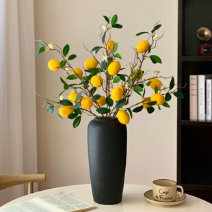清新仿真柠檬果水果树枝客厅餐桌花假花仿生插花高枝装饰新年摆件