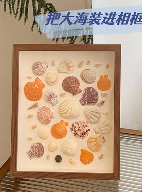 海边贝壳海螺diy标本框自制手工礼物纪念画框中空正方形简约相框