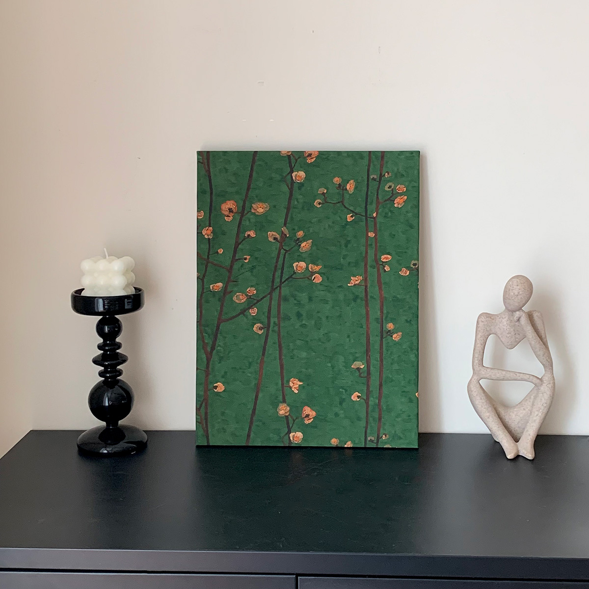 现代绿色复古南洋风梅花枝条客厅餐厅玄关装饰画走廊尽头壁画挂画图片