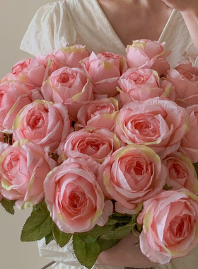 刘亦菲同款手捧花粉色玫瑰花仿真花假花餐桌摆件拍照道具仿真花束