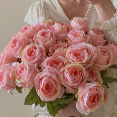 刘亦菲同款手捧花粉色玫瑰花假花