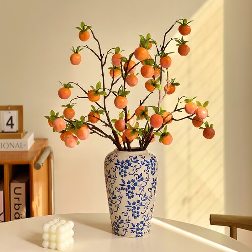 新中式仿真柿子果实树枝柿柿如意