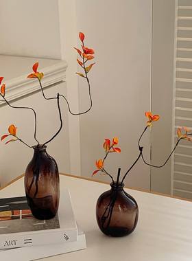 中古风玻璃花瓶摆件客厅插花装饰品高级感轻奢复古风家居软装摆设