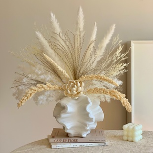 侘寂风客厅卧室装修干花永生花真植物花束花瓶高级感民宿家居摆件