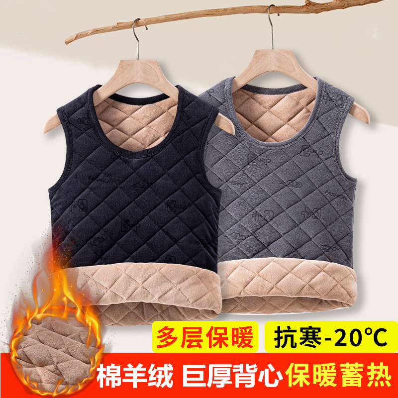冬季男士棉羊绒加绒加厚保暖背心中老年防寒弹力无袖巨厚夹棉马甲