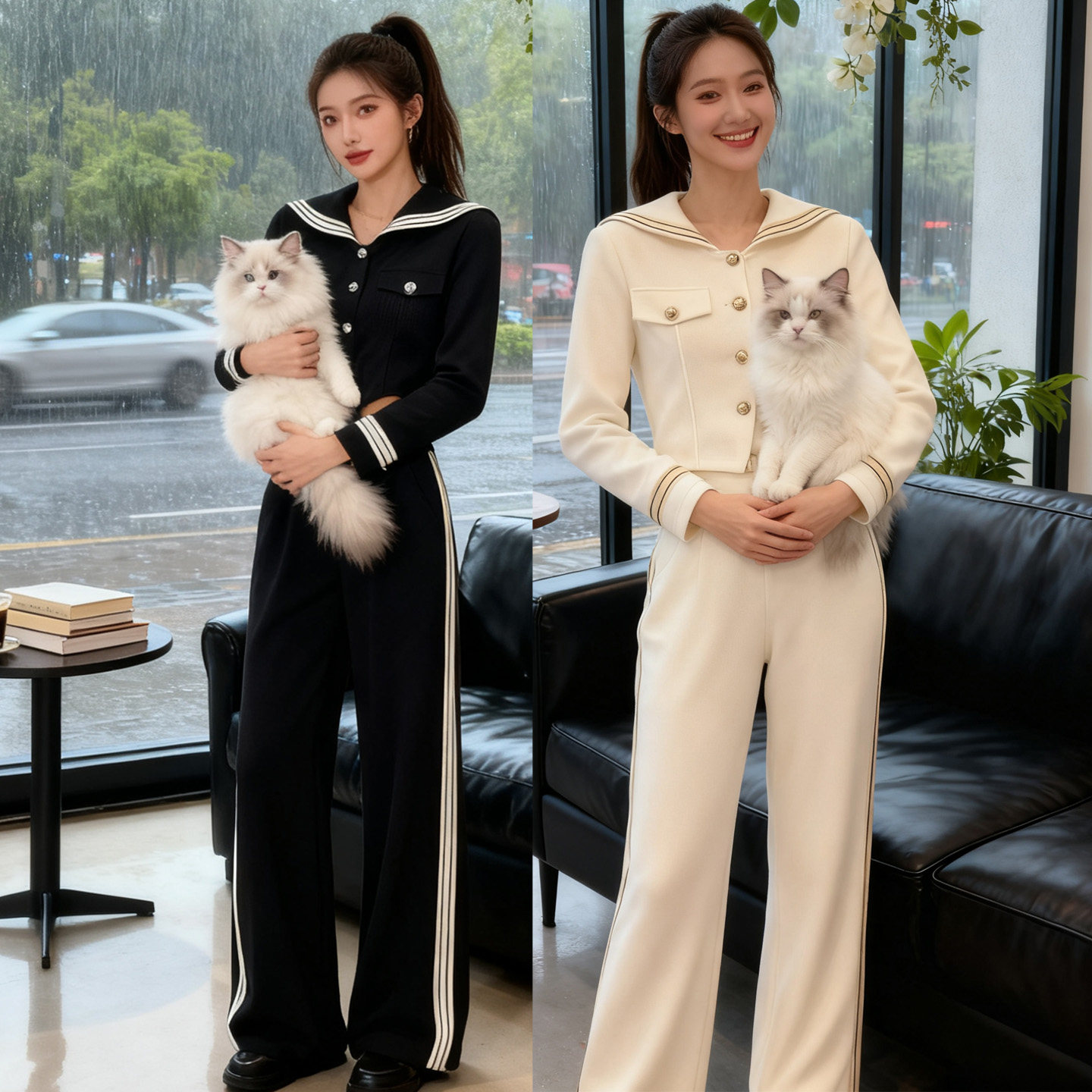 海军风休闲运动套装女春秋季