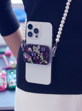 FC 适用于苹果华为三星OPPO手机背夹带镜子斜跨创意紫色万能背夹