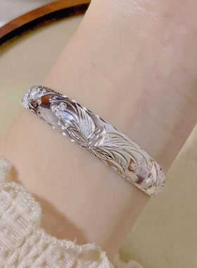 中老年人时尚推拉手镯9999纯银