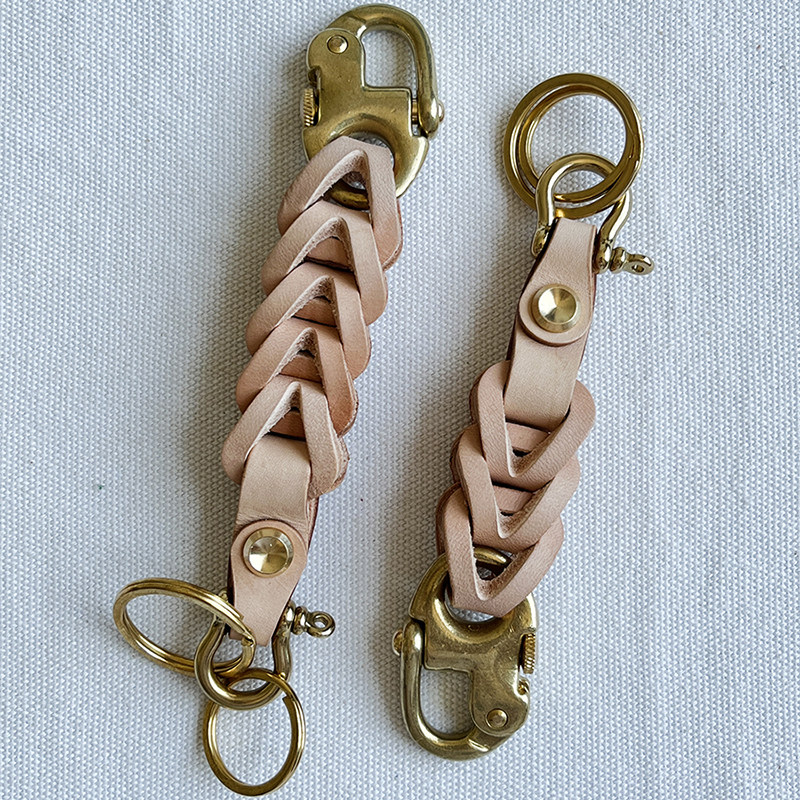 4.0-4.6钥匙扣手工纯铜编织真皮龙虾汽车个性创意简约钥匙链牛皮