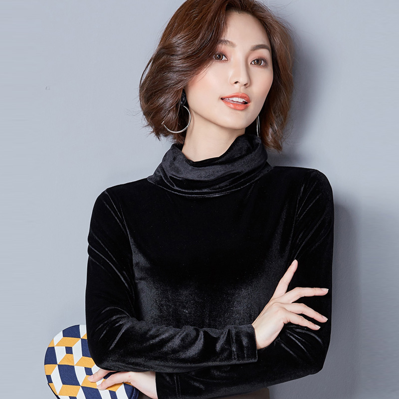 2020秋冬装新款韩版保暖金丝绒打底衫女长袖t恤纯色遮肚子上衣服