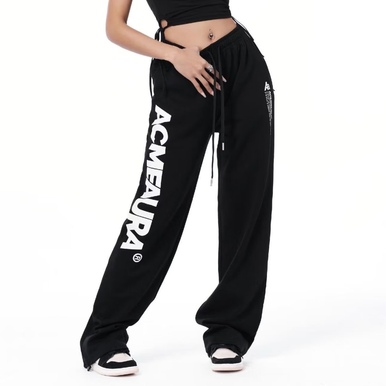 美式高街字母印花松紧腰秋冬季卫裤男女宽松休闲裤百搭运动长裤子