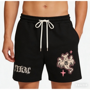 街头宽松潮牌印花痞帅运动五分裤 美式 chic美式 男生夏季 子 休闲短裤