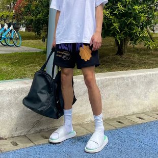 ins潮流百搭街头宽松抽绳五分裤 男夏季 嘻哈字母印花休闲短裤 美式