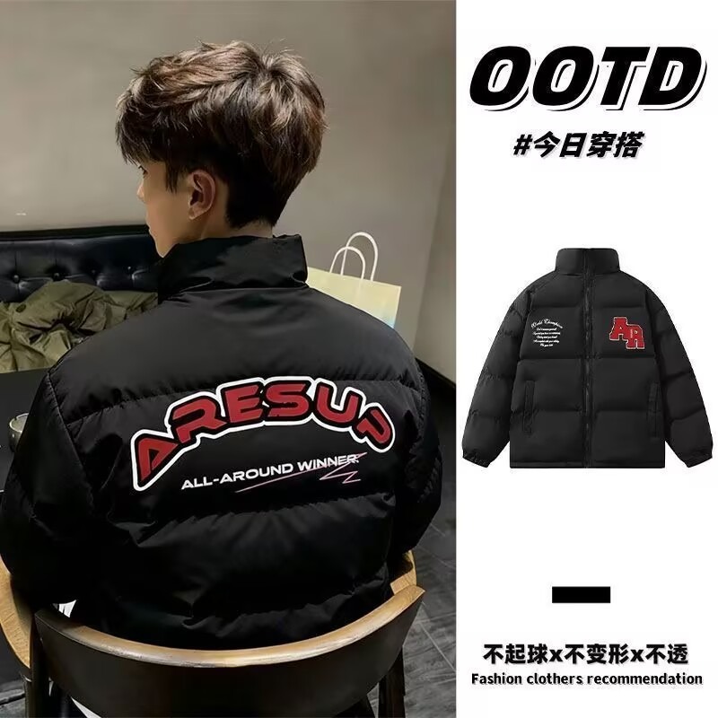 2025新款冬季美式棉衣外套男款潮牌印花加厚宽松百搭休闲保暖棉服