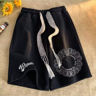 子高街休闲运动裤 美式 ins潮牌运动宽松五分裤 男夏季 复古印花短裤