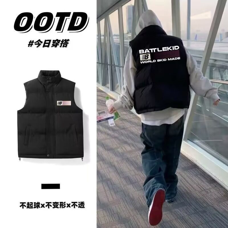 hiphop美式休闲字母印花立领马甲男女秋冬季街头情侣坎肩棉服外套,男装,常规马甲,淘宝优惠券,粉丝福利购,淘宝优惠卷