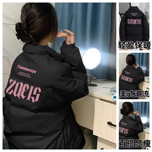 美式hiphop潮牌棉衣棉服外套女生新款宽松复古oversize加厚面包服