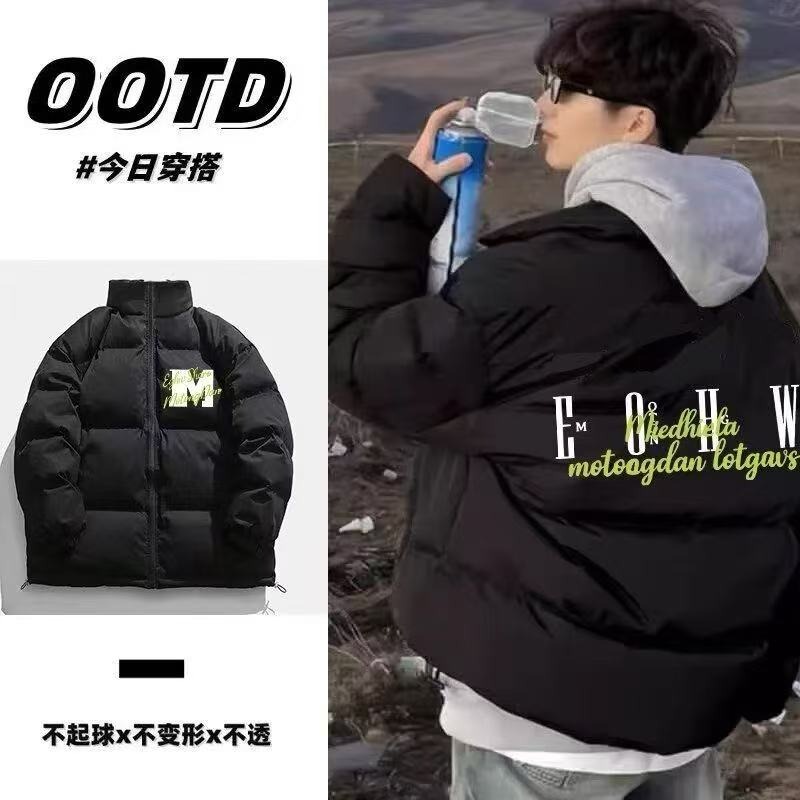 美式潮牌复古情侣立领棉衣面包服男女款冬季加厚时尚印花棉服外套