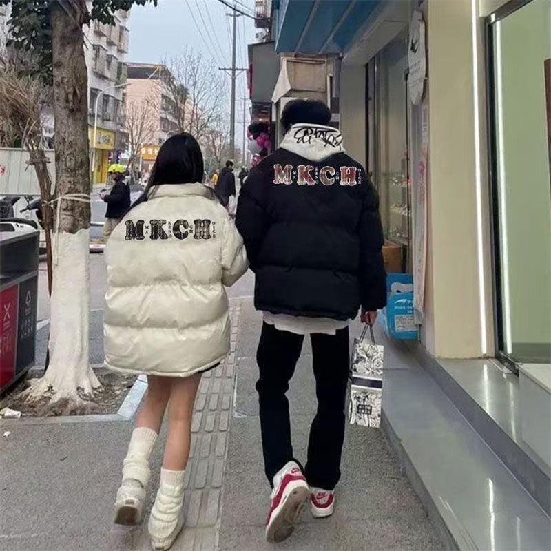 高街网红同款情侣百搭外套字母印花立领棉服男女冬季加厚保暖棉服