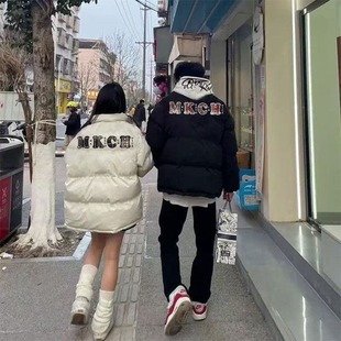 高街网红同款情侣百搭外套字母印花立领棉服男女冬季加厚保暖棉服