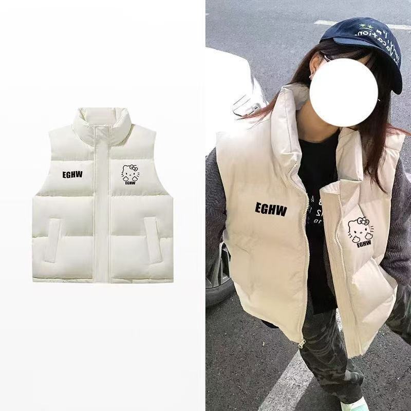 可爱休闲时尚马甲冬季女生保暖背心无袖外套立领简约百搭坎肩棉服